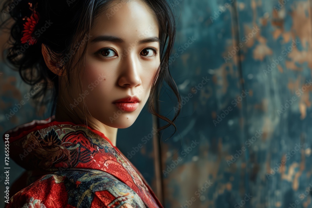 Japanese Woman In National Clothes From History Of Japan Realistic 