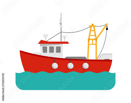 Fishing Vessel boat Flat cartoon icon