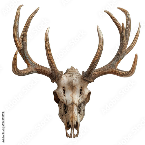 deer head skull isolated on transparent background ,deer antler skull decoration ,generative ai © Leo