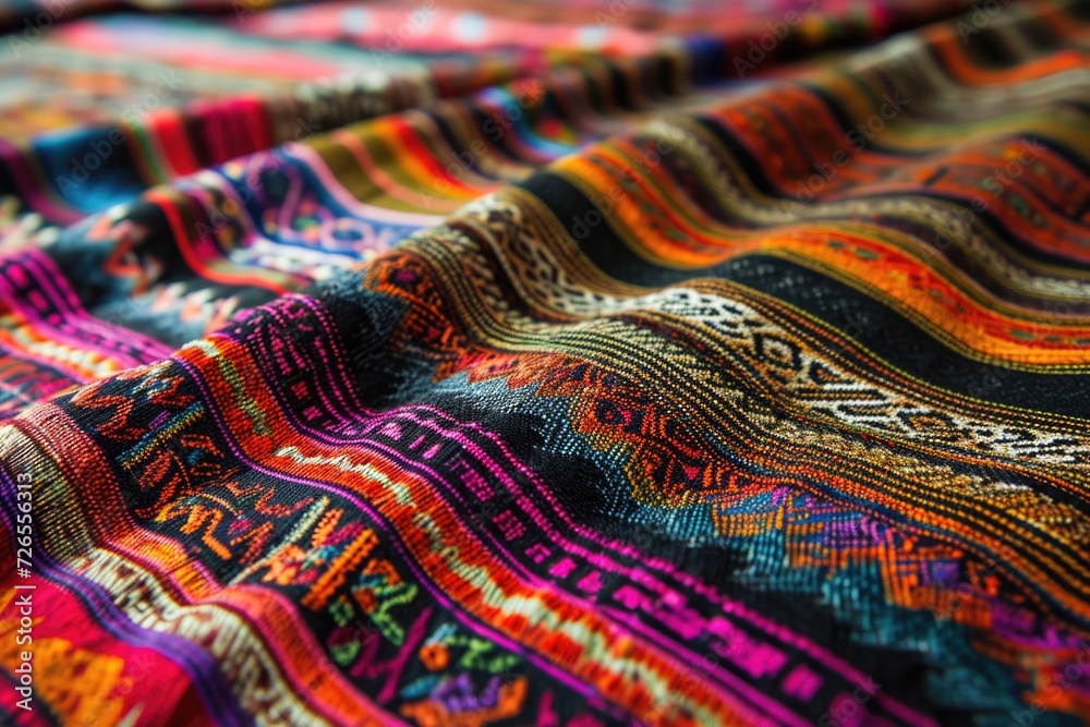200yearold Thai silk with Peruvian style pattern. - obrazy, fototapety, plakaty 