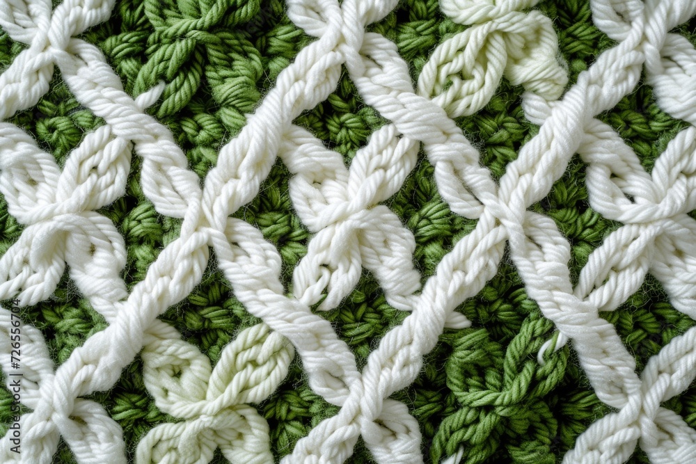 Green and white seamless crochet with abstract mosaic pattern