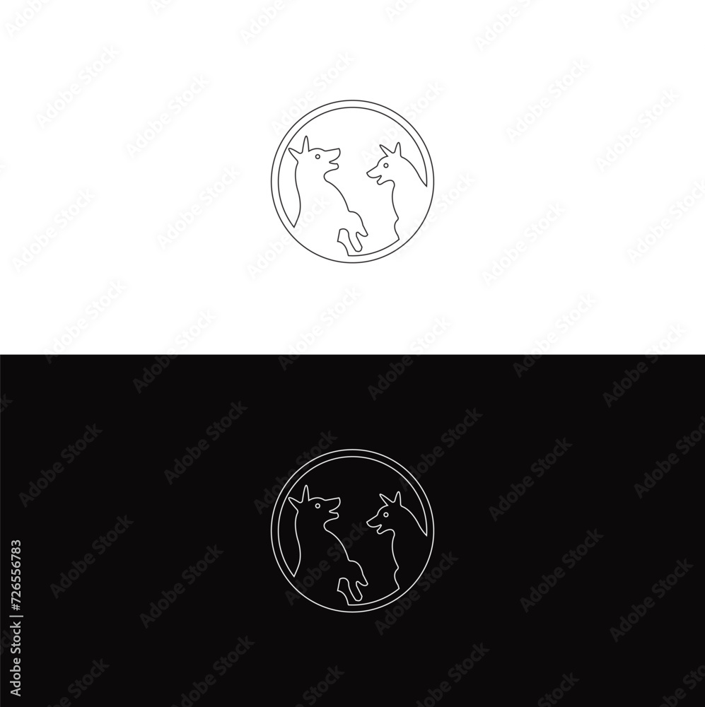 Obraz premium line art circle dog animal logo design . dog simple vector logo design