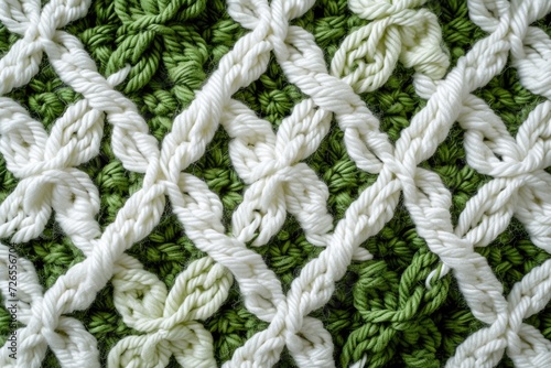Green and white seamless crochet with abstract mosaic pattern
