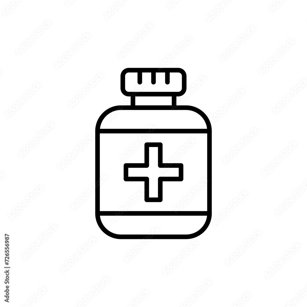Pill bottle outline icons, minimalist vector illustration ,simple transparent graphic element .Isolated on white background