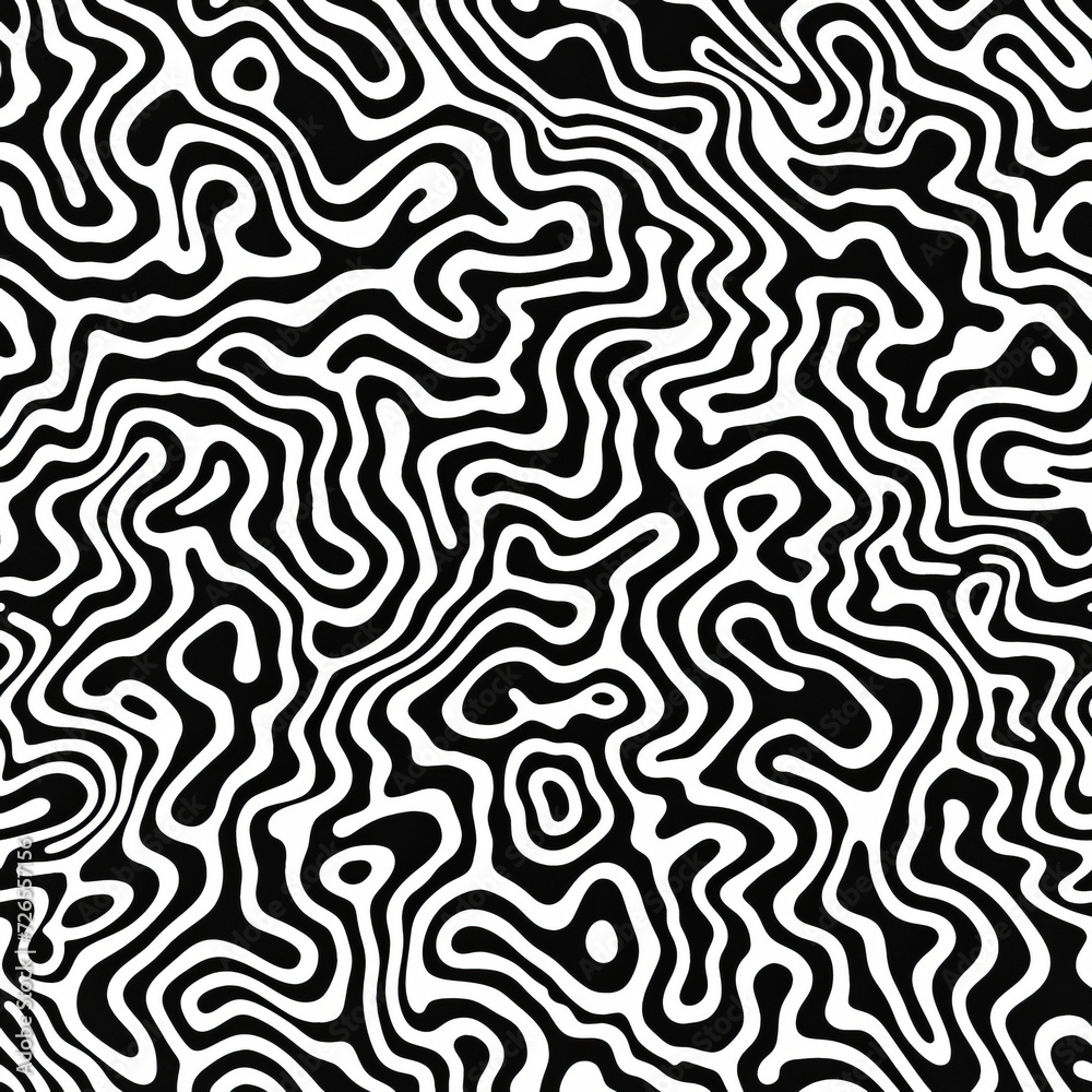 flat black and white brain coral texture print, thin lines