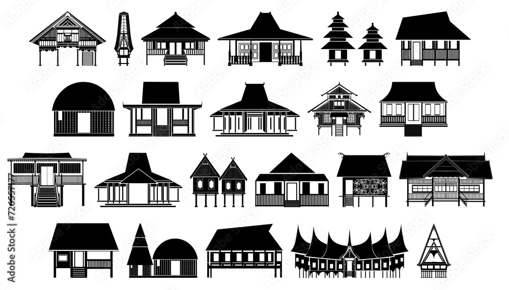 Traditional house icon set PNG transparent