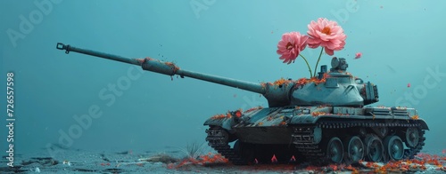 A symbol of contrast, a tank adorned with delicate flowers becomes a reminder of the beauty that can still be found amidst the destructive nature of war photo