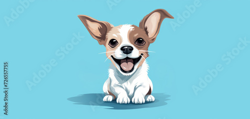 A smiling dog on a blue background © Katya