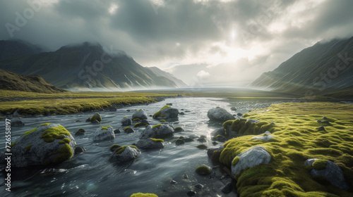 Macquarie Island in Australia. sun shining through the clouds. photo