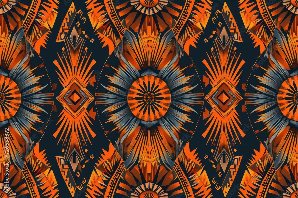 Tribalinspired ethnic orange pattern for various designs.