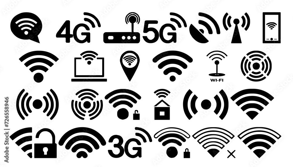 Network and wifi icon set PNG transparent Network and wifi icon set PNG transparent