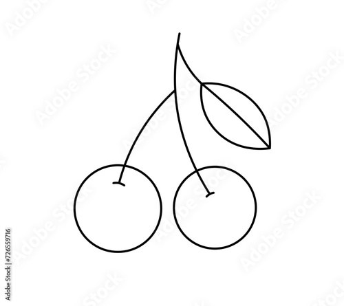 Vector isolated two pair couple simple cherry berries with leaf colorless black and white contour line easy drawing