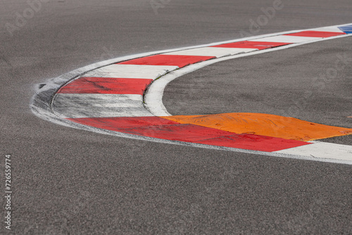 Close-up of the empty asphalt of an international race track. Race track of a car, motorcycle