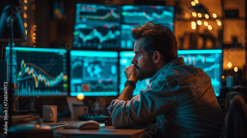 Explore the stock market trends with analytical visuals of businessman planning long term investments and future business growth, Navigate towards success with smart strategies. Seriously investing.