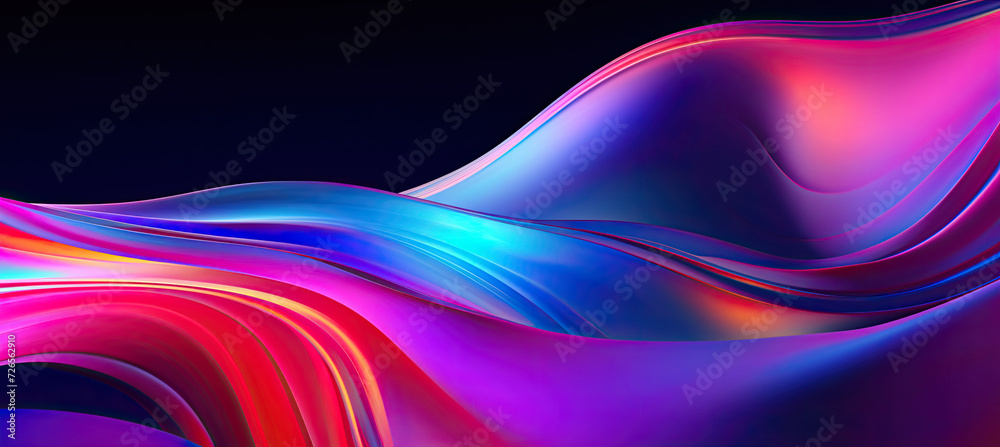 Fototapeta premium Abstract fluid iridescent holographic curved wave in motion colorful gradient design on black background