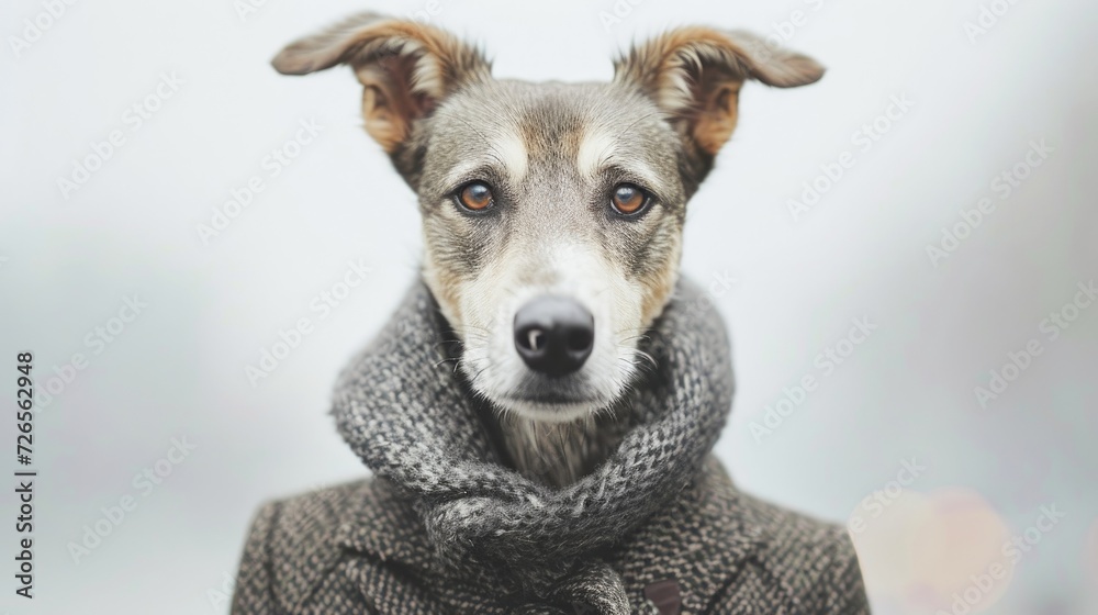 Portrait of a dog in a scarf on a white background