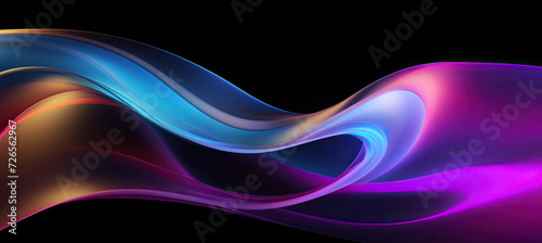 Abstract fluid iridescent holographic curved wave in motion colorful gradient design on black background