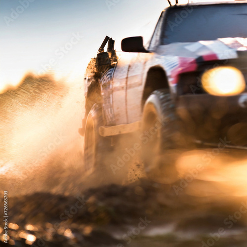 Offroad car ralley tires mud long exposure