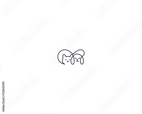 Dog and cat logo design template vector, line of pet logo design suitable for pet shop, store, cafe, business, hotel, veterinary clinic, Domestic animals vector illustration logotype, sign and symbol.