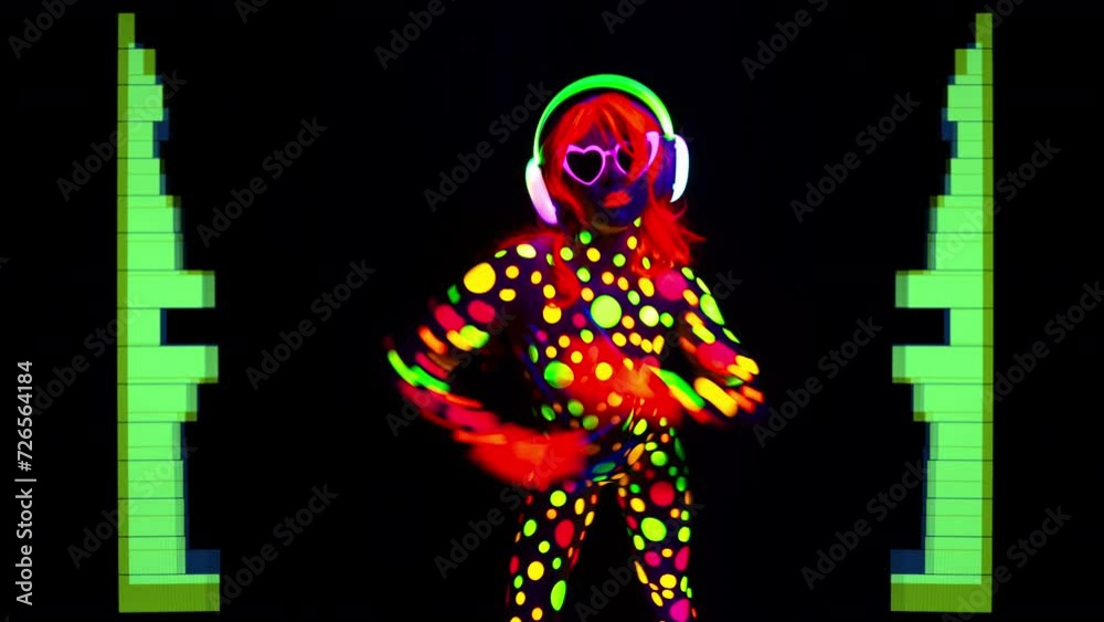Female dancer in glow UV costume Female dancer in glow UV costume
