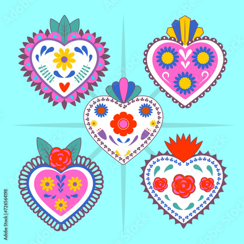 Mexican hearts with flowers, heart craft, heart art, Mexican tin hearts