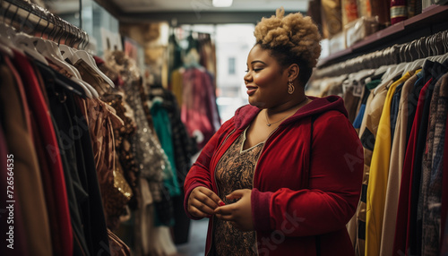 A plus-sized woman shopping clothes 