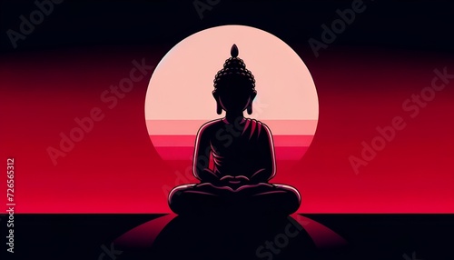 Cartoon style illustration of a buddha statue silhouette in meditation. photo