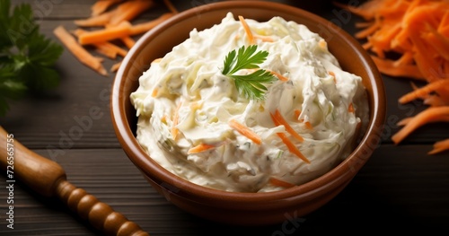 Salad Sensation - A Vibrant and Fresh Cabbage-Carrot Coleslaw, Adorned with a Rich Homemade Mayonnaise Dressing