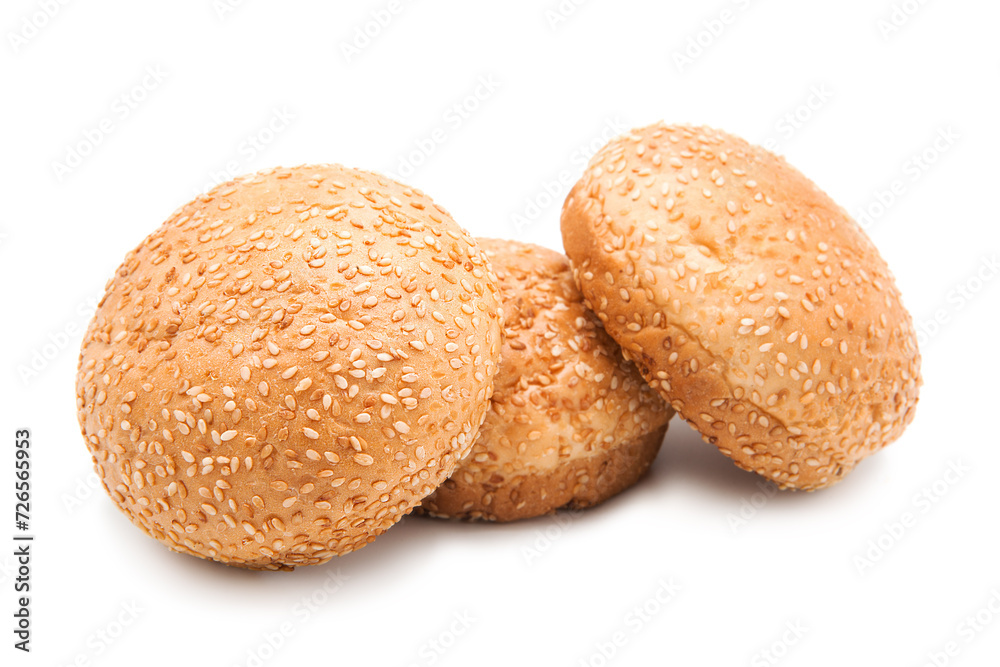 Sesame burger bun isolated on white background. Clipping path. Sesame burger bun isolated on white background. Clipping path.