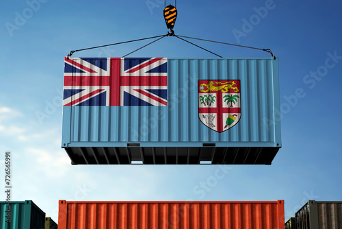 Fiji trade cargo container hanging against clouds background photo