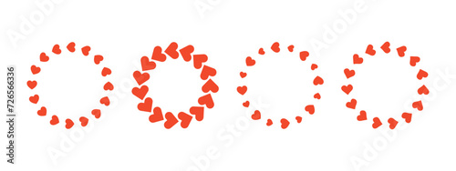 round heart frames set, collection of red circle frames for Valentines day cards, wedding invitations, vector design elements