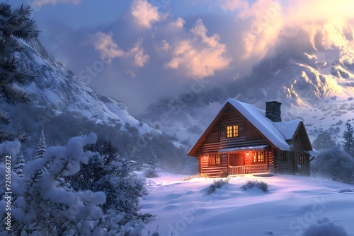  cabin nestled in a snowy mountain landscape © Sagar