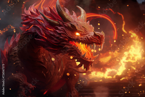 traditional red chinese dragon for chinese new year 2024, chinese lucky dragon symbol, Lùhng, ryū, 龍/竜, yong, 용, mungkorn, มังกรจีน, rồng, generative AI