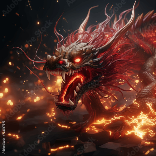 traditional red chinese dragon for chinese new year 2024, chinese lucky dragon symbol, Lùhng, ryū, 龍/竜, yong, 용, mungkorn, มังกรจีน, rồng, generative AI