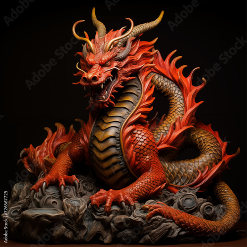 traditional red chinese dragon for chinese new year 2024, chinese lucky dragon symbol, Lùhng, ryū, 龍/竜, yong, 용, mungkorn, มังกรจีน, rồng, generative AI