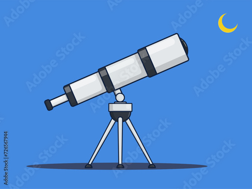 Modern portable telescopes set isolated astronomer equipment cartoon icons. Vector optical device to explore, discover galaxy, cosmos, and space. Telescope on a tripod stand, educational tool