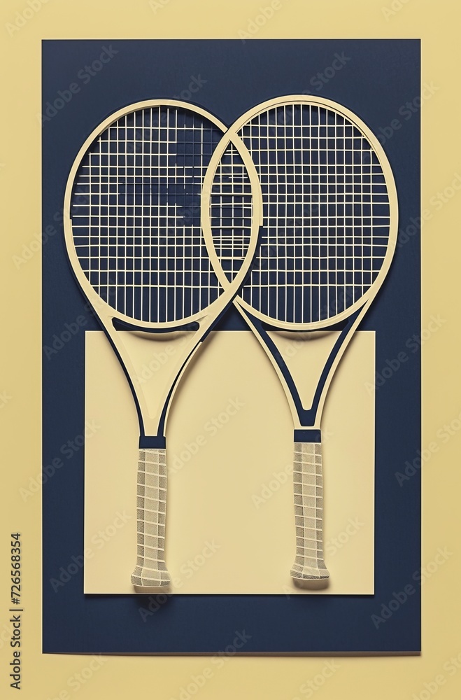 Vintage Tennis Rackets Displayed Against Dual-Toned Background