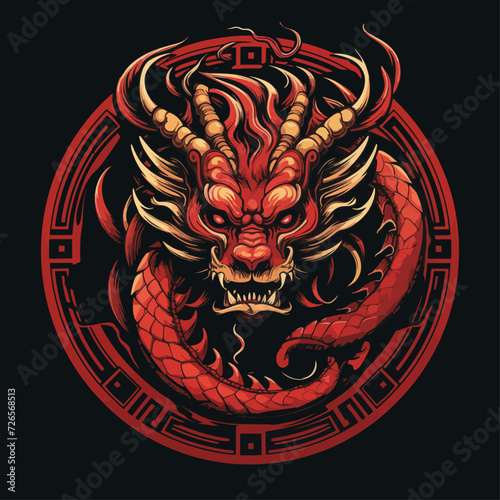 traditional red chinese dragon for chinese new year 2024, chinese logo, chinese lucky dragon symbol, Lùhng, ryū, 龍/竜, yong, 용, mungkorn, มังกรจีน, rồng, generative AI