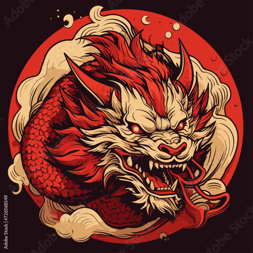 traditional red chinese dragon for chinese new year 2024, chinese logo, chinese lucky dragon symbol, Lùhng, ryū, 龍/竜, yong, 용, mungkorn, มังกรจีน, rồng, generative AI