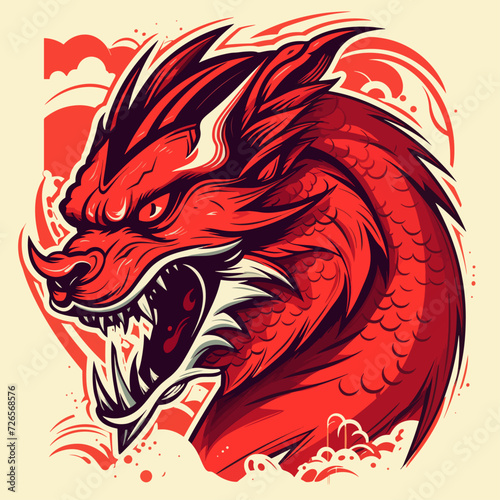 traditional red chinese picture of dragon for chinese new year 2024, chinese lucky dragon symbol, Lùhng, ryū, 龍/竜, yong, 용, mungkorn, มังกรจีน, rồng, generative AI