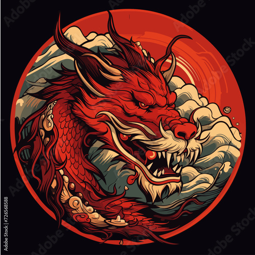 traditional red chinese dragon for chinese new year 2024, chinese logo, chinese lucky dragon symbol, Lùhng, ryū, 龍/竜, yong, 용, mungkorn, มังกรจีน, rồng, generative AI