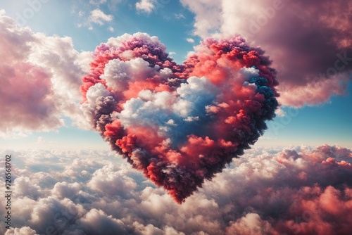 A whimsical and enchanting scene of a heart-shaped cloud, adorned with intricate details and shades of pink and red 