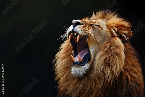 an image of a lion roaring his teeth to get some air