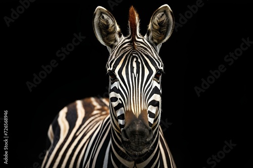 there is a zebra standing on a black background looking at the camera