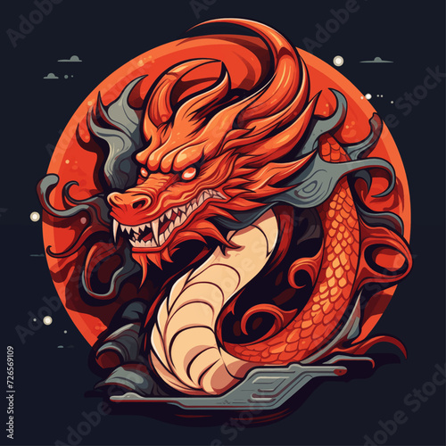 traditional red chinese dragon for chinese new year 2024, chinese logo, chinese lucky dragon symbol, Lùhng, ryū, 龍/竜, yong, 용, mungkorn, มังกรจีน, rồng, generative AI