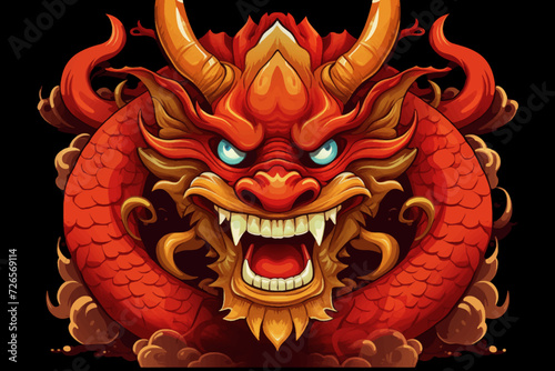traditional red chinese picture of dragon for chinese new year 2024, chinese lucky dragon symbol, Lùhng, ryū, 龍/竜, yong, 용, mungkorn, มังกรจีน, rồng, generative AI