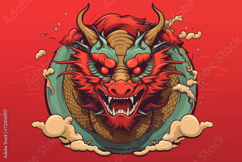 traditional red chinese dragon for chinese new year 2024, chinese logo, chinese lucky dragon symbol, Lùhng, ryū, 龍/竜, yong, 용, mungkorn, มังกรจีน, rồng, generative AI