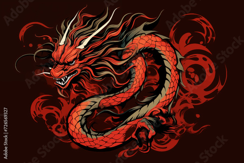 traditional red chinese dragon for chinese new year 2024, chinese lucky dragon symbol, Lùhng, ryū, 龍/竜, yong, 용, mungkorn, มังกรจีน, rồng, generative AI