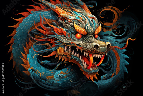 traditional chinese dragon for chinese new year 2024, chinese lucky dragon symbol, Lùhng, ryū, 龍/竜, yong, 용, mungkorn, มังกรจีน, rồng, generative AI © Paulina