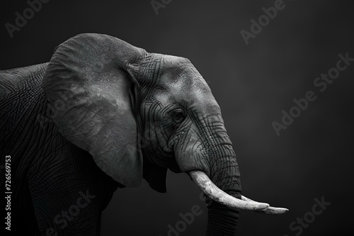 an elephant is standing in the dark with its tusks up